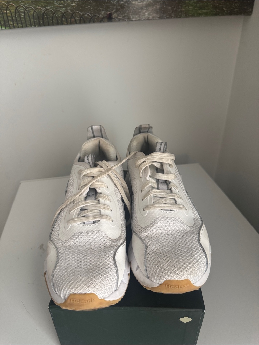 Reebok Women's Off-White and Gum Sole Mesh Sneakers